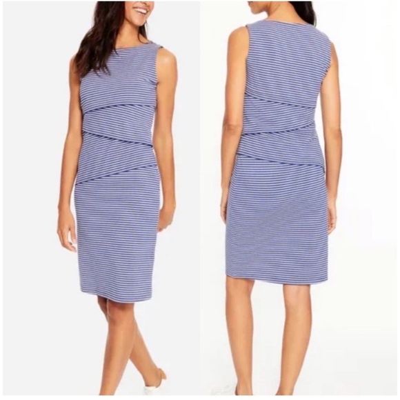 J MCLAUGHLIN NICOLA DRESS M BODYCON TIERED NAUTICAL STRIPED COASTAL SUMMER CHIC - Picture 1 of 12